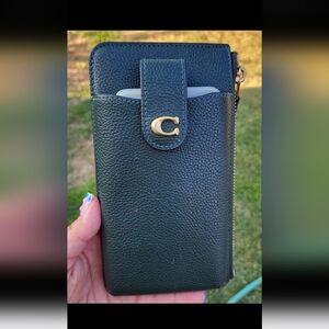 Coach Forest Green Leather Phone Case Wallet Fits iPhones
